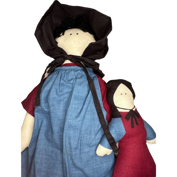 Pair of Amish Folk Art Handmade Primitive Cloth Dolls Mother & Child 17” - Picture 2 of 15
